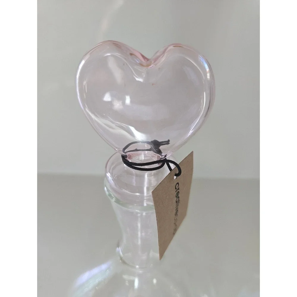 Creative Co-Op Glass Wine/ Mouthwash Decanter with Pink Heart Stopper